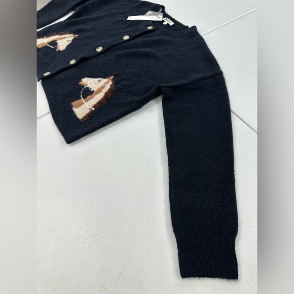 Vigoss Horse Intarsia Knit Cropped Cardigan Sweater Equestrian Preppy Heritage L - Picture 9 of 13
